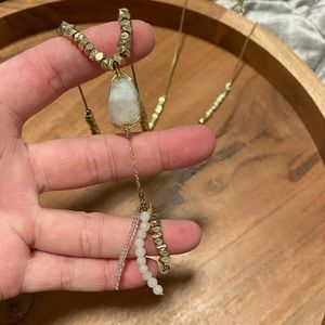 Gold Bead & White Crystal Necklace